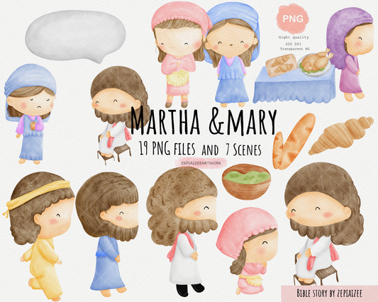 Martha and Mary from bible story clipart.