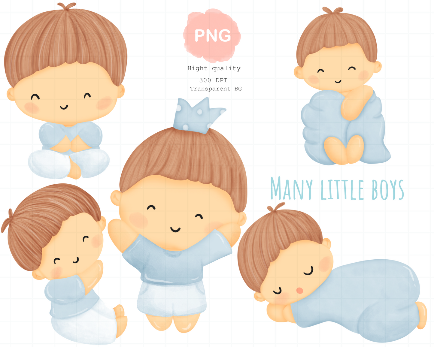 Adorable Baby Shower Boy Clipart Bundle for Invitations and Decorations.