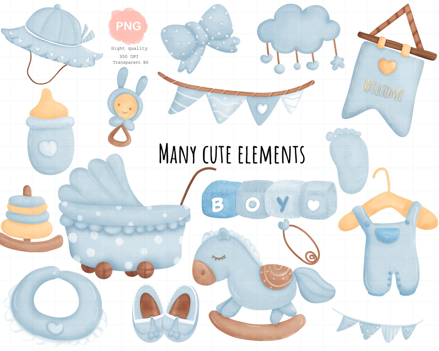 Adorable Baby Shower Boy Clipart Bundle for Invitations and Decorations.