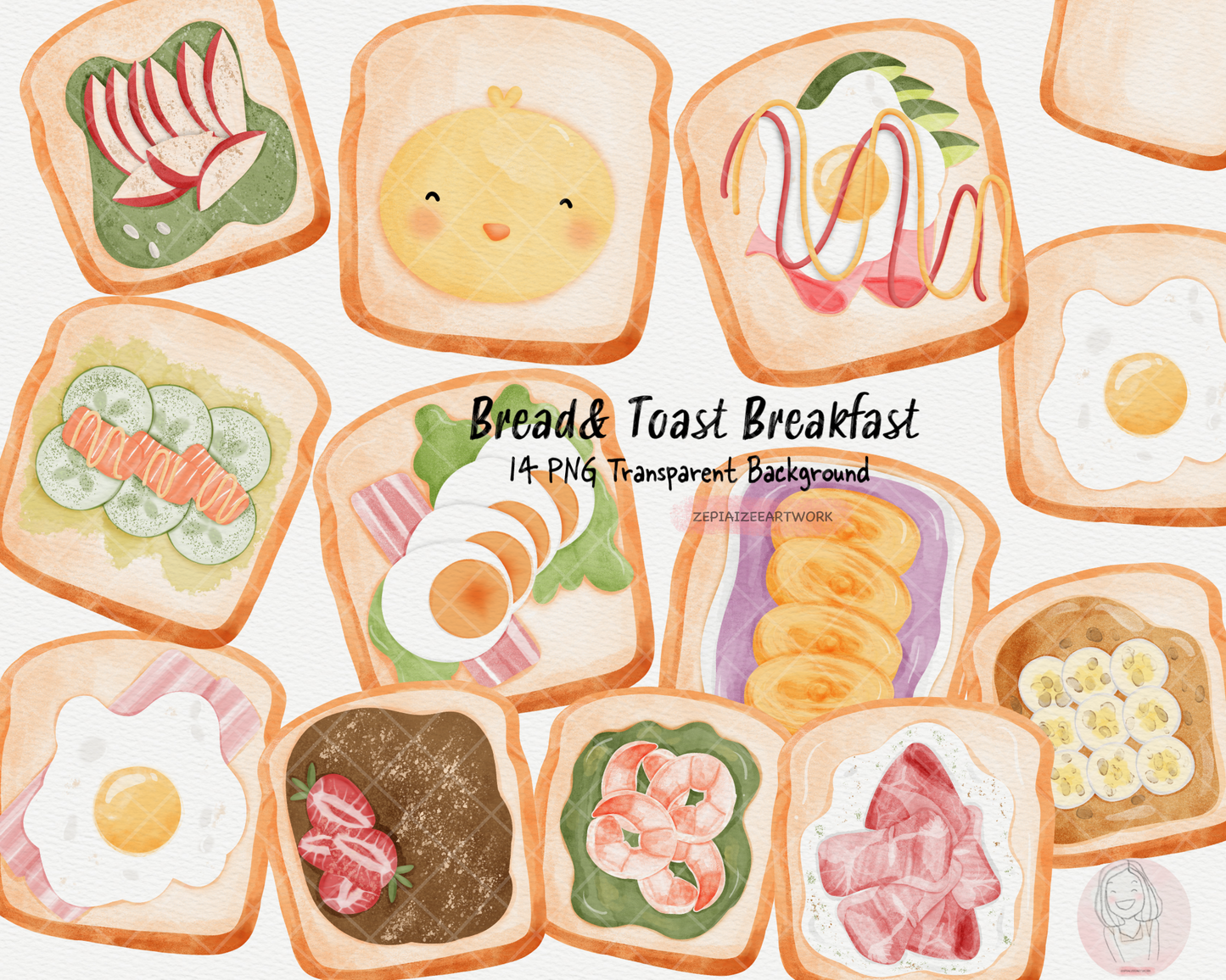 bread breakfast watercolor clipart.