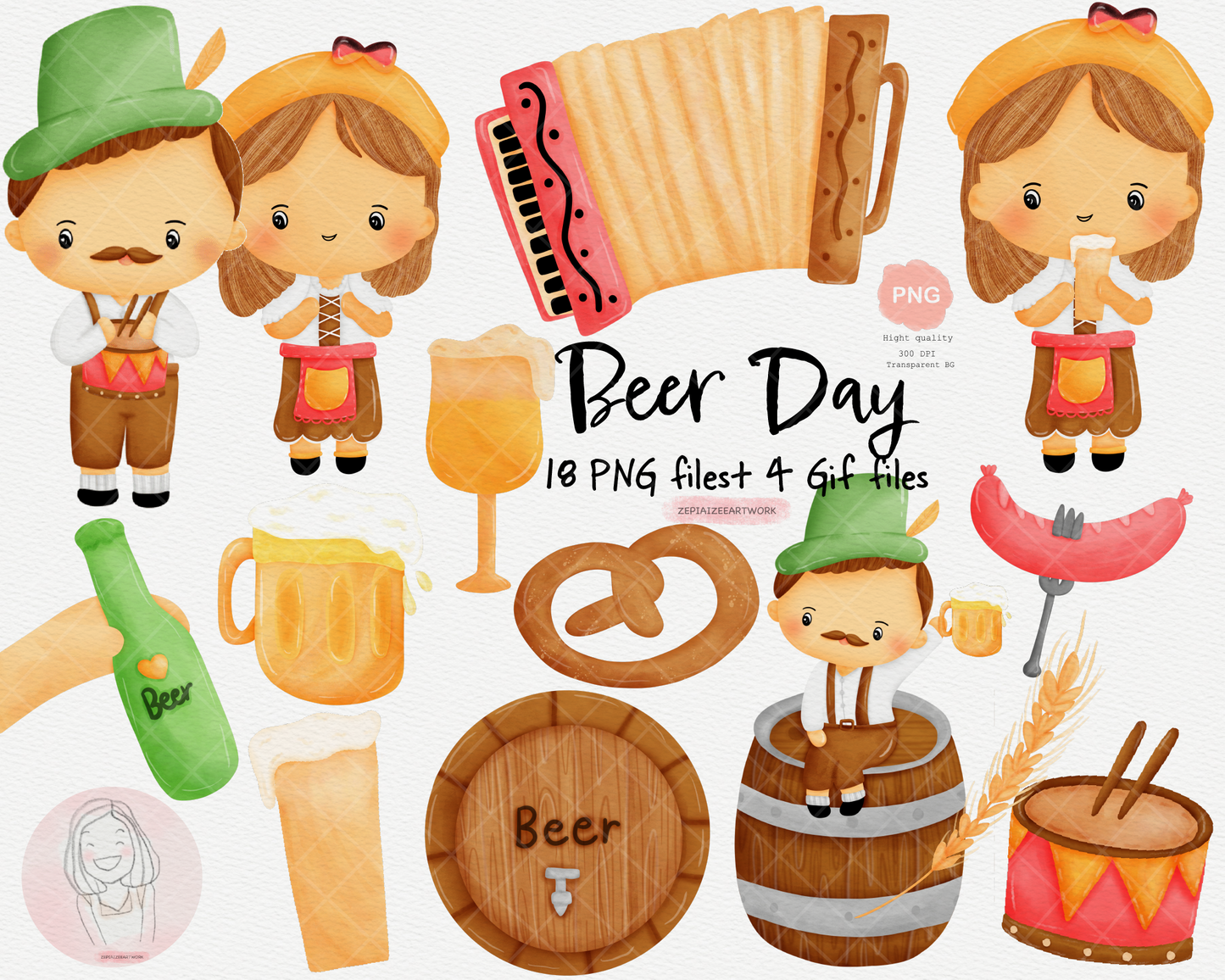 international beer day and Oktoberfest cartoon clipart.