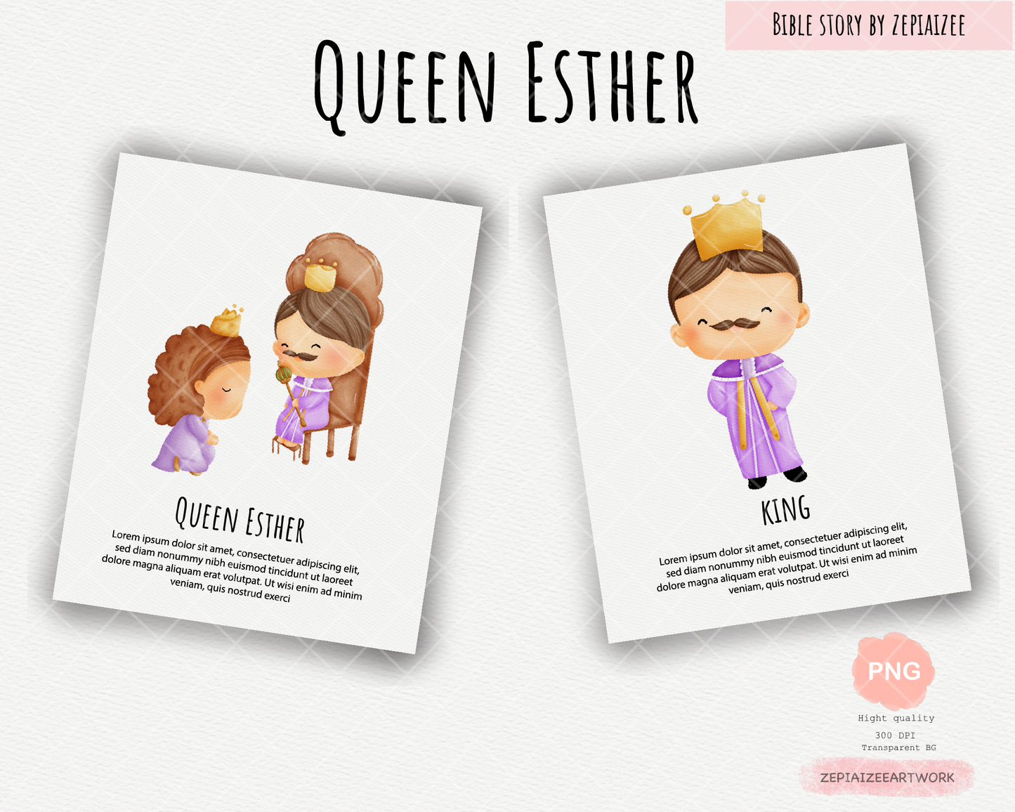 Queen Esther in bible story watercolor clipart.Jew cartoon for bible class and kids class.christian Old Testament clipart.