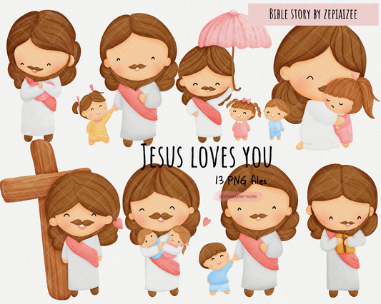 Biblical Digital Art Jesus with Children clipart.Inspiring Spiritual Illustration.