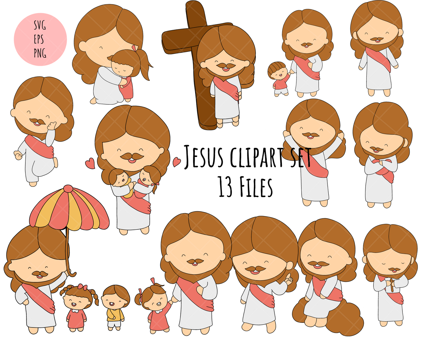 Jesus cartoon clipart set .