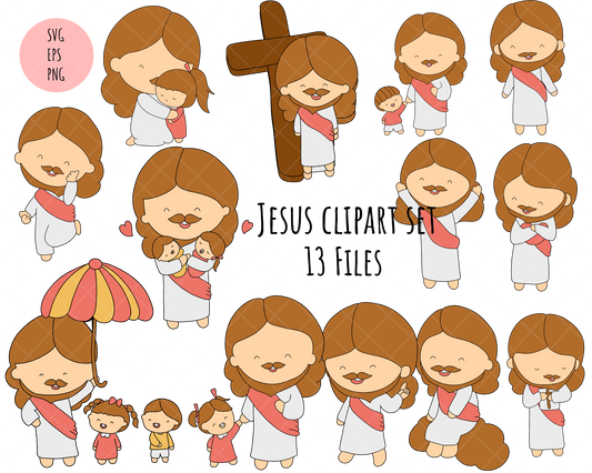 Jesus cartoon clipart set .