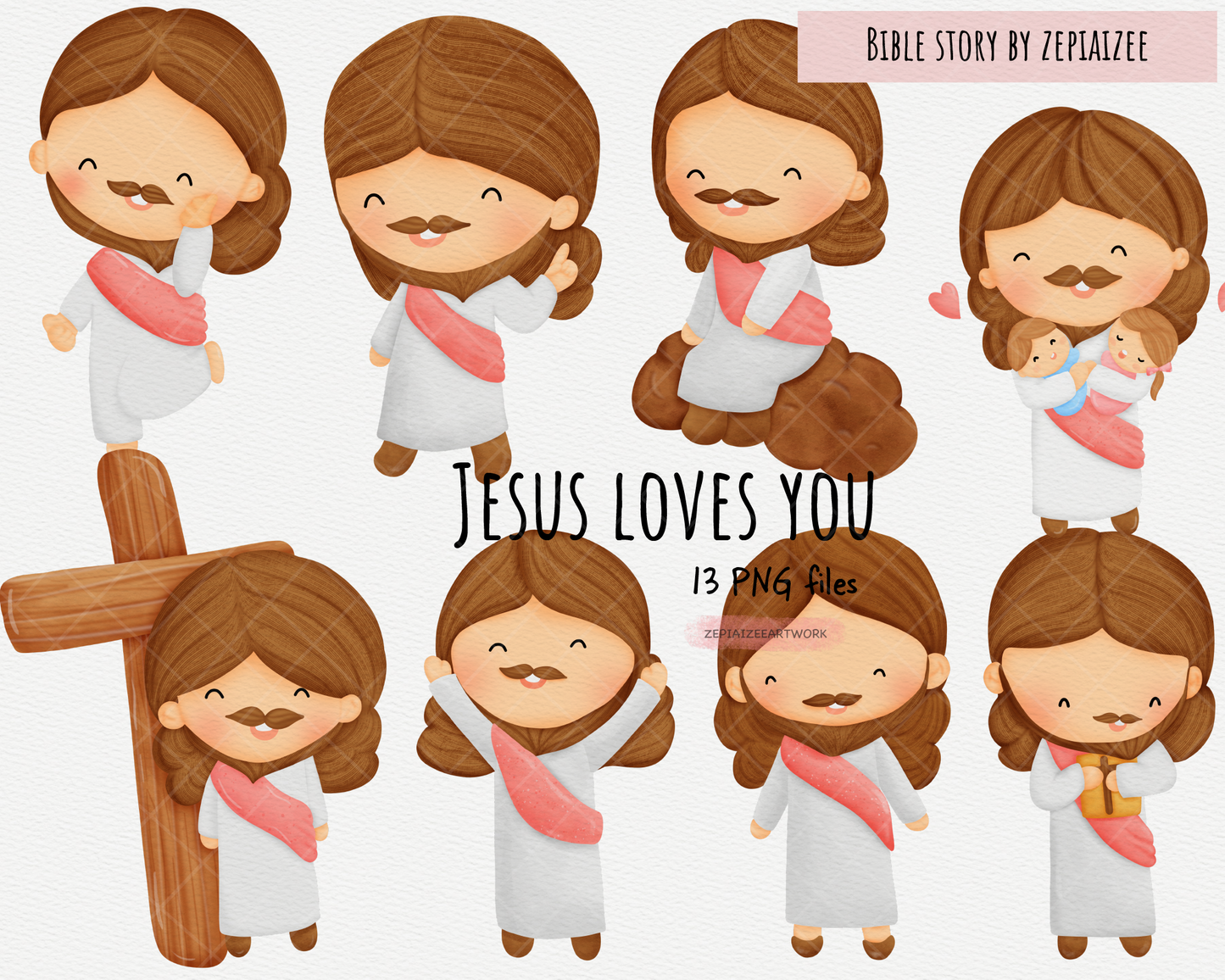 Biblical Digital Art Jesus with Children clipart.Inspiring Spiritual Illustration.