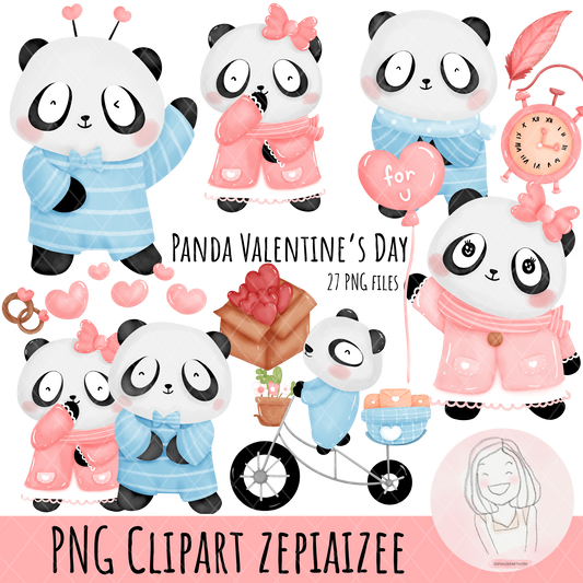 Panda Valentine's Day Clipart PNG, Cute Elements for Valentine's Crafts.