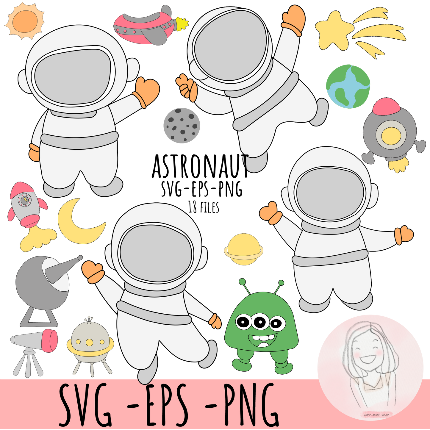 นักบินอวกาศนักผจญภัยในอวกาศ: การสำรวจ Sci-Fi แห่งอนาคต SVG, EPS, PNG