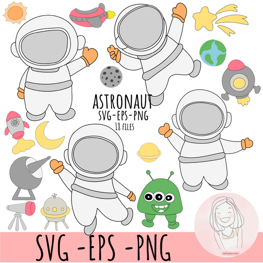 นักบินอวกาศนักผจญภัยในอวกาศ: การสำรวจ Sci-Fi แห่งอนาคต SVG, EPS, PNG