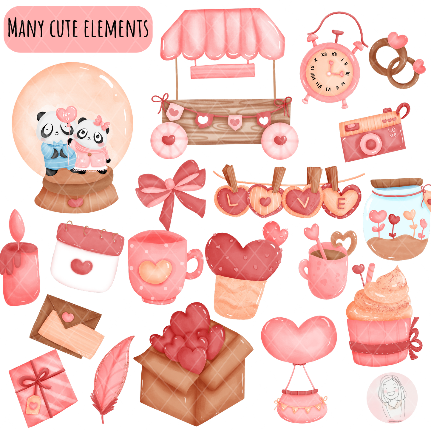 Panda Valentine's Day Clipart PNG, Cute Elements for Valentine's Crafts.