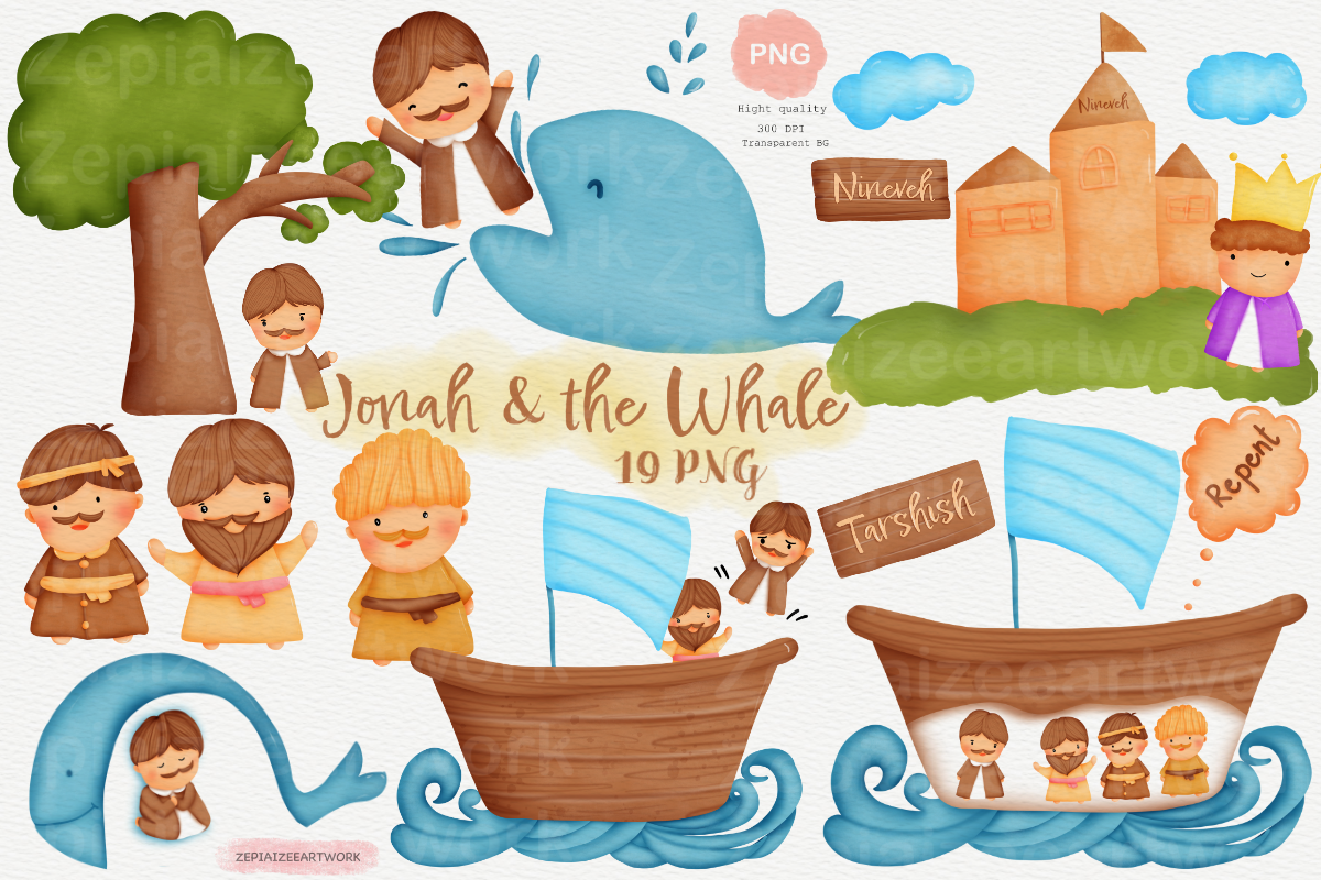 Jonah and the Whale Bible Story Clipart.