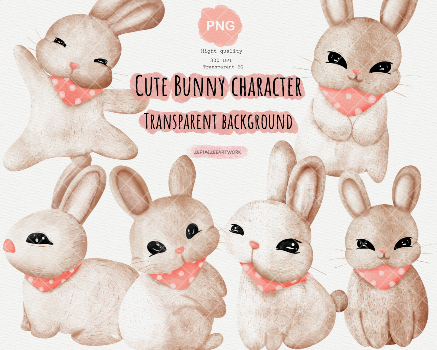 bunny and spring element clipart.