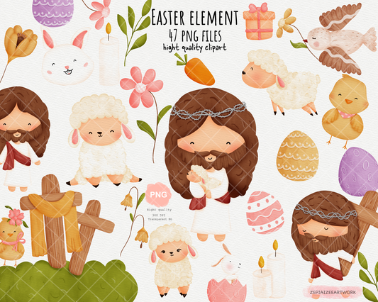 Easter Day clipart with many cute elements.