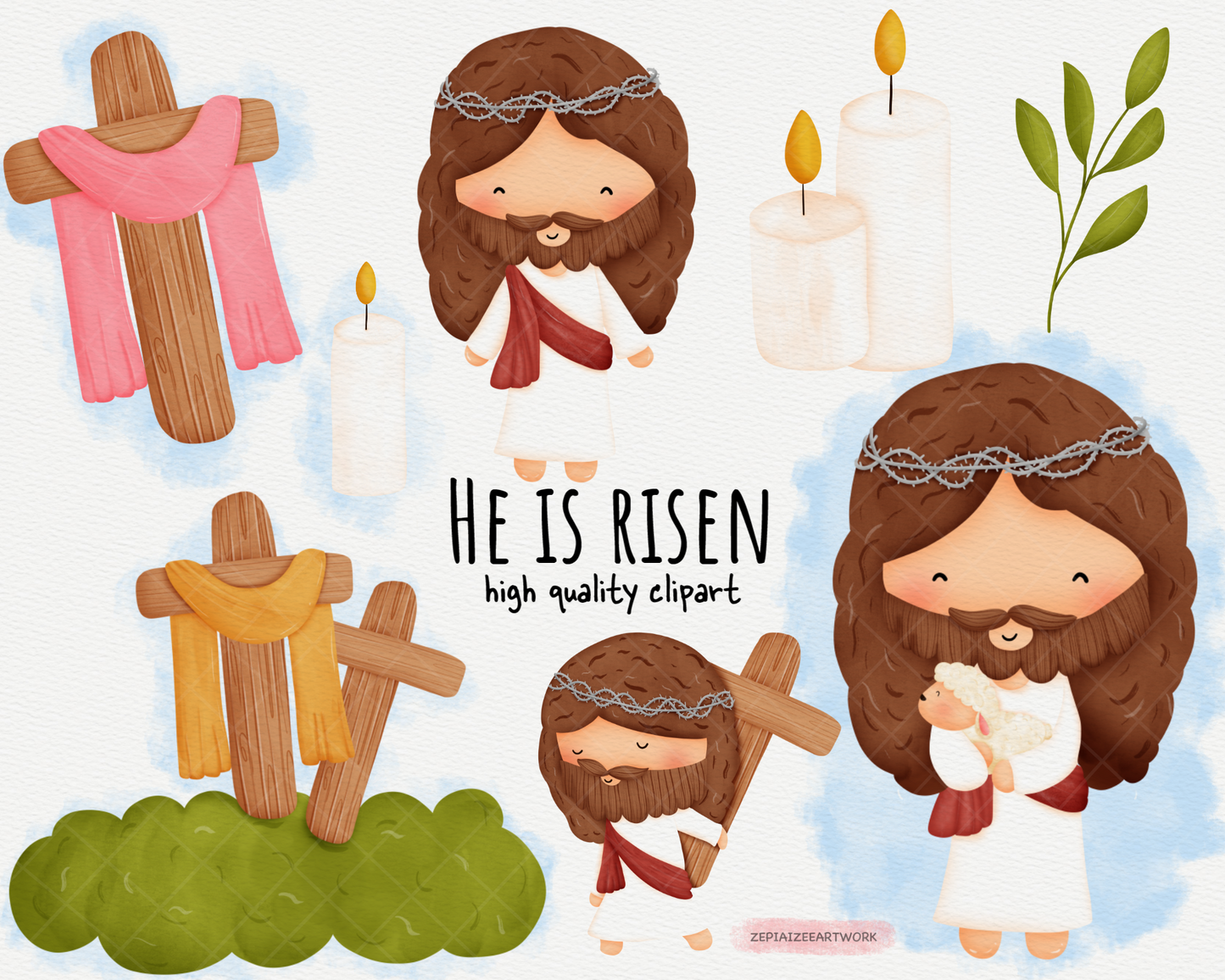 Easter Day clipart with many cute elements.