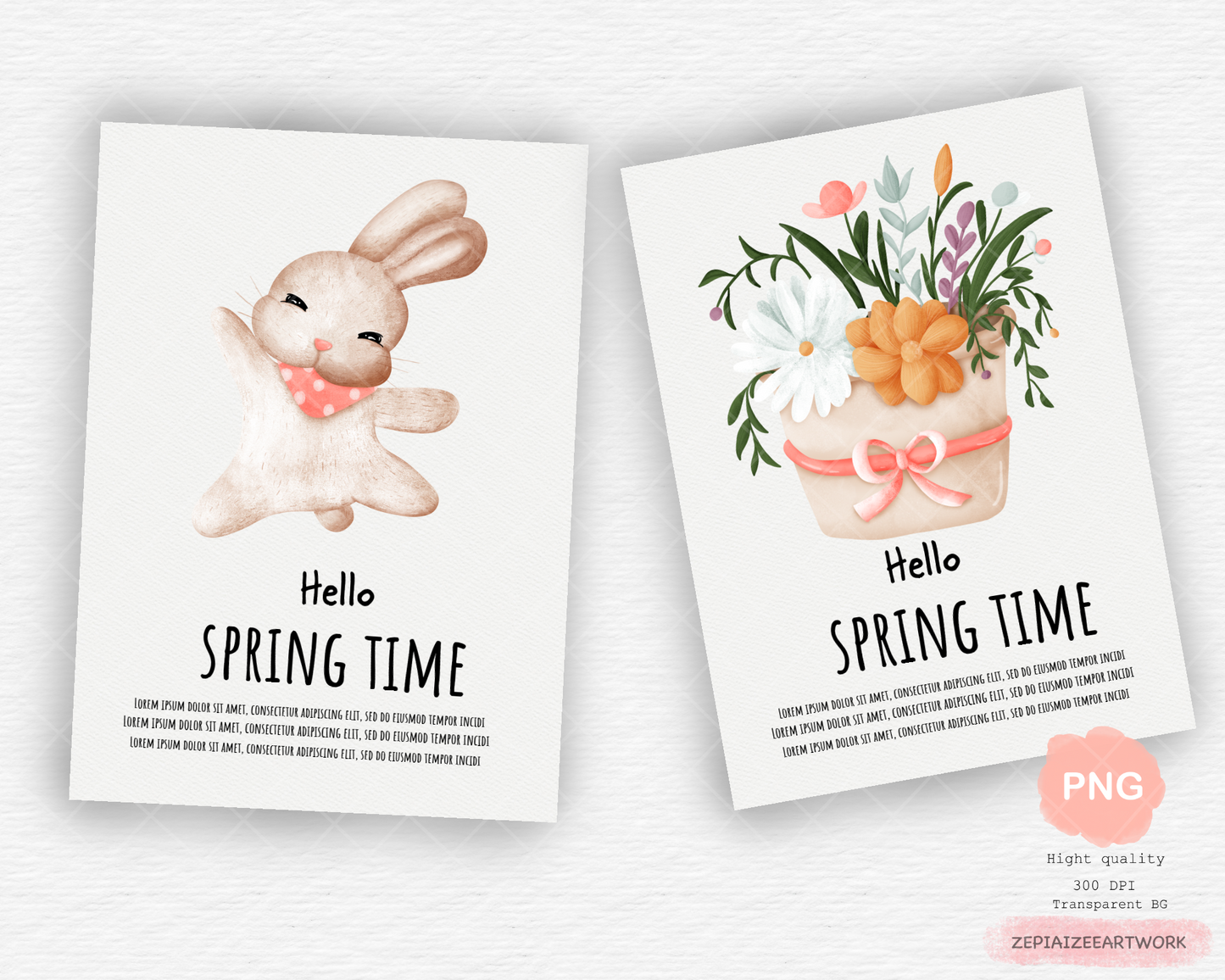 bunny and spring element clipart.