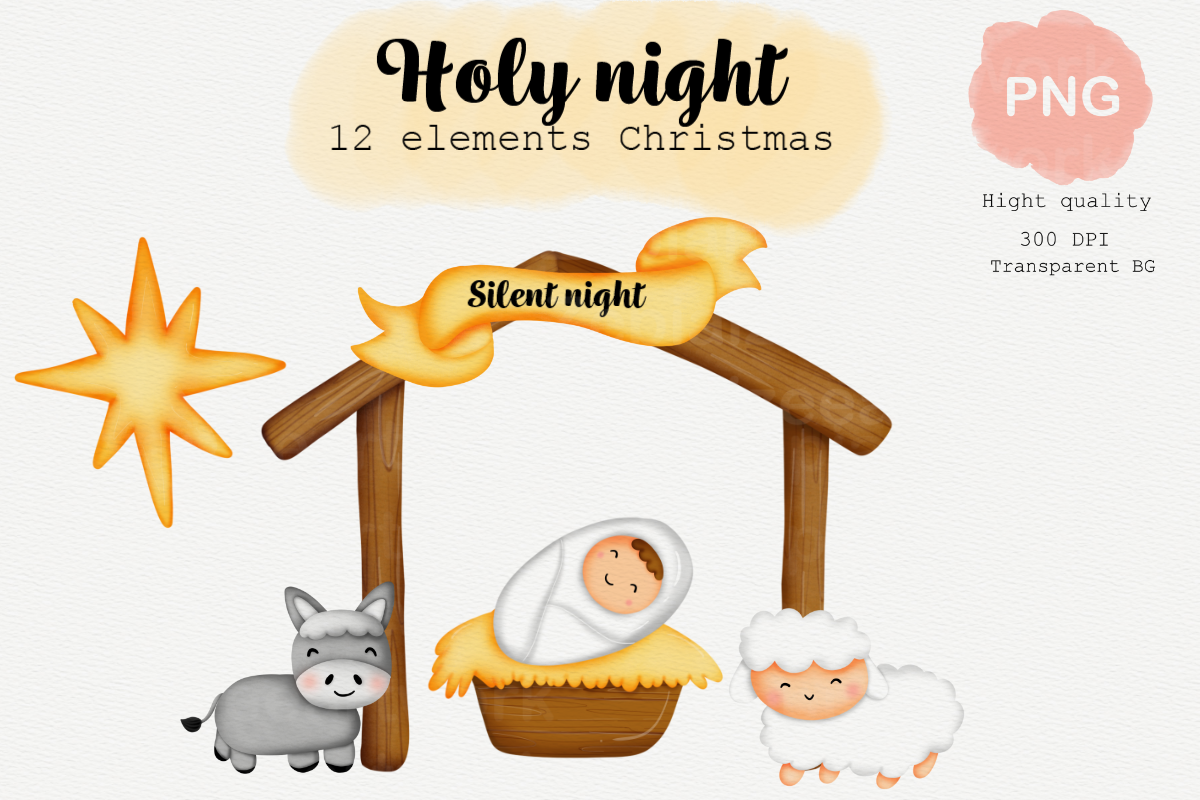 Christmas Clipart Holy Night Baby Jesus.