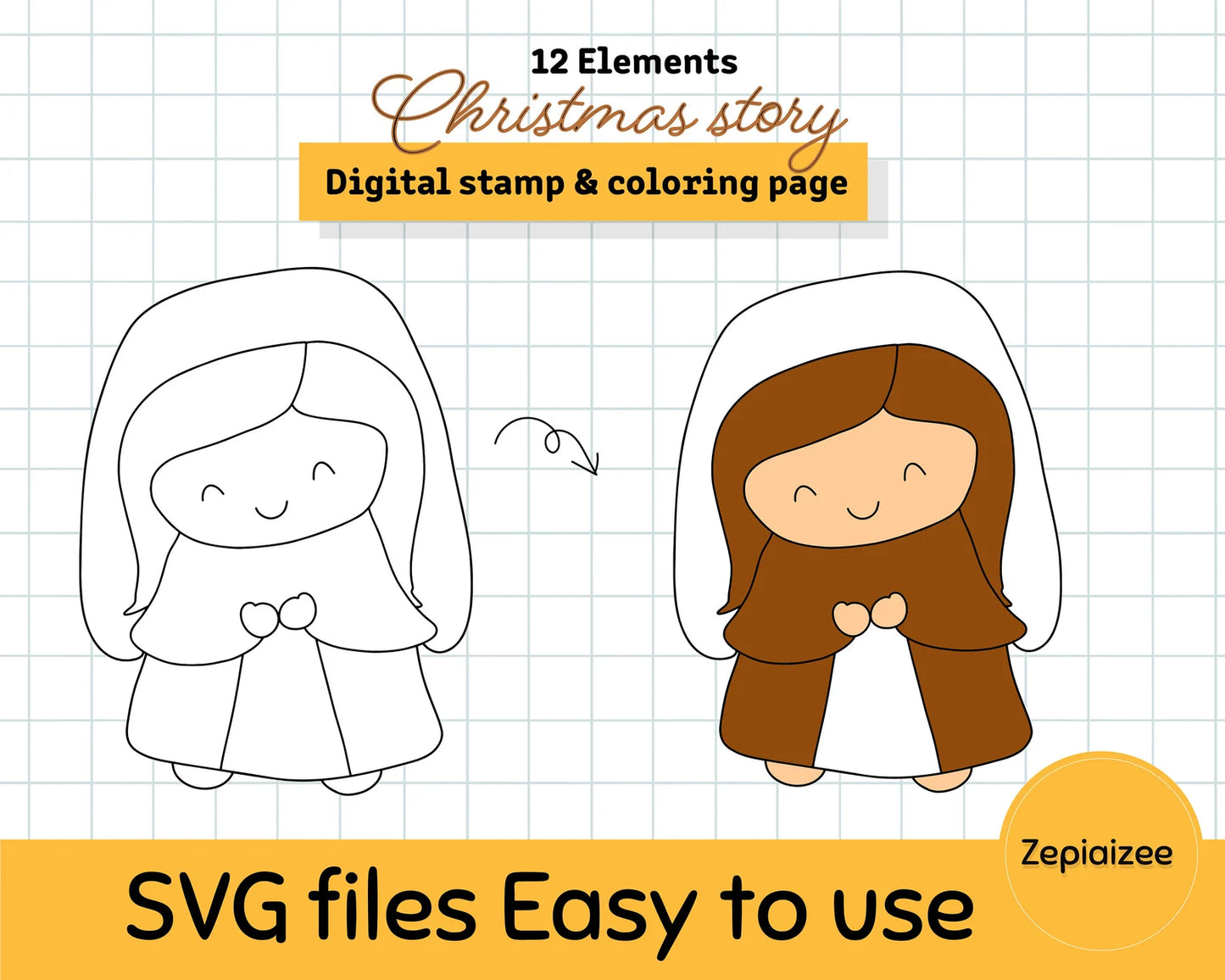 Christmas Story Digital Stamp Coloring PNG and SVG files.